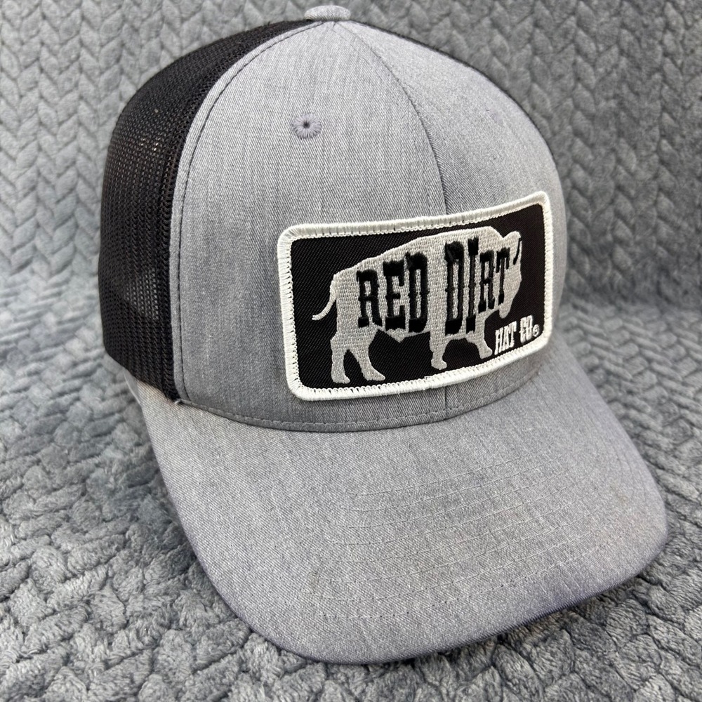 Buffalo Patch Mens Grey Red Dirt Hat Co Trucker Cap Snapback Mesh OSFM 1723